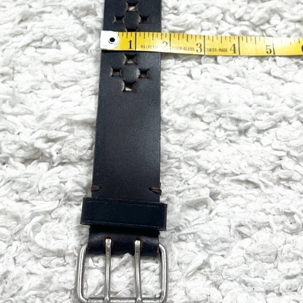 Express Vintage Perforated Brown Leather Belt Silver Buckle Medium Adjustable